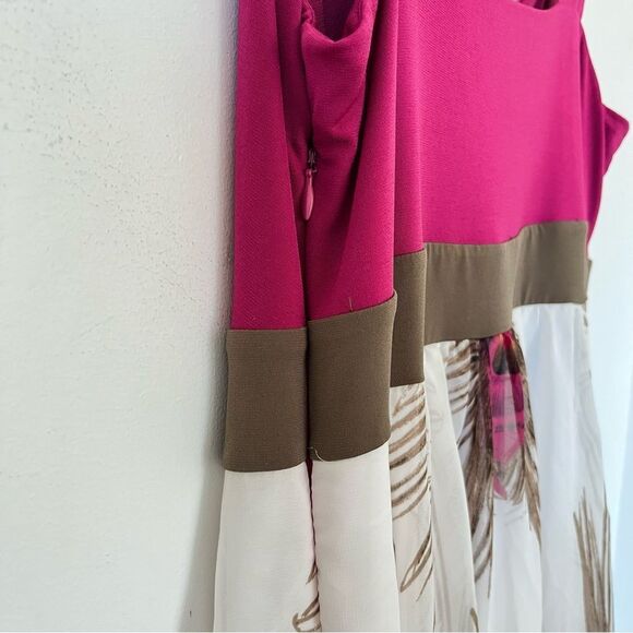 IGIGI Pink White Color Block Peacock Feathers Print Maxi Dress - Picture 5 of 11